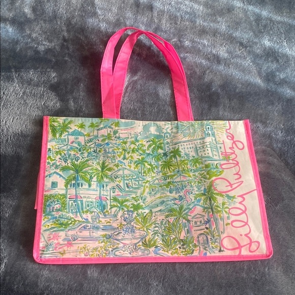 Lilly Pulitzer Handbags - Lilly Pulitzer Vibrant Pink and Green Map Print Tote